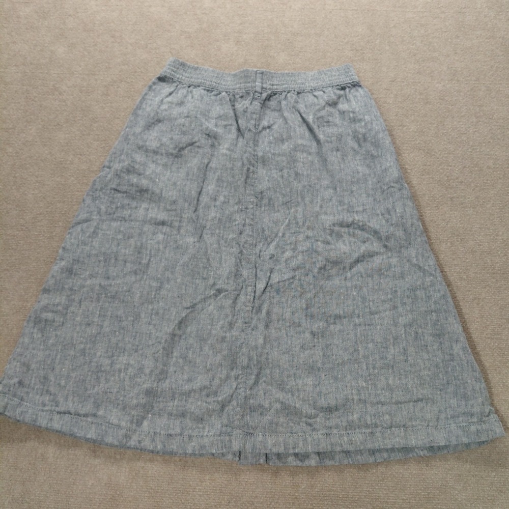 Lands End 100% Linen Flowy Skirt 12 A-Line Button Front Preppy Beachy Coastal - Picture 3 of 9